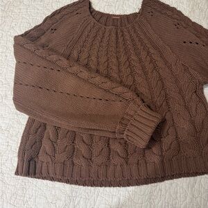 Free People Sandre Chocolate Cable Knit Sweater
